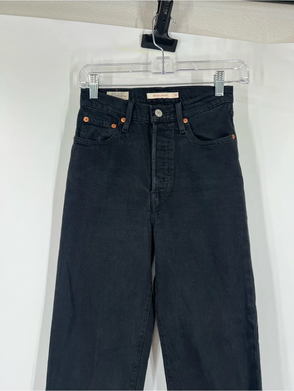 Levi’s Ribcage Straight Jeans Button Fly High Rise Black - Picture 2 of 8